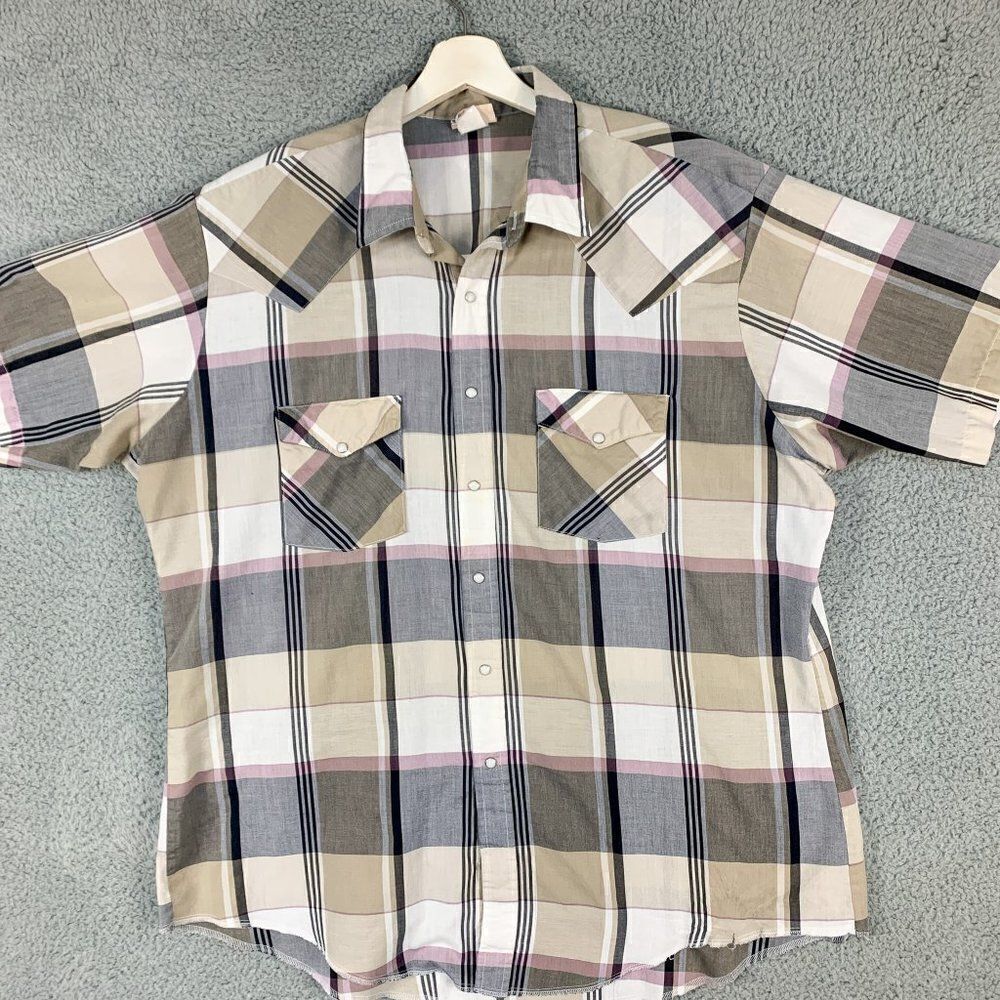 Vintage Saddlebrook Western Shirt‎ Mens Extra Large Tan Plaid Cowboy Southwest